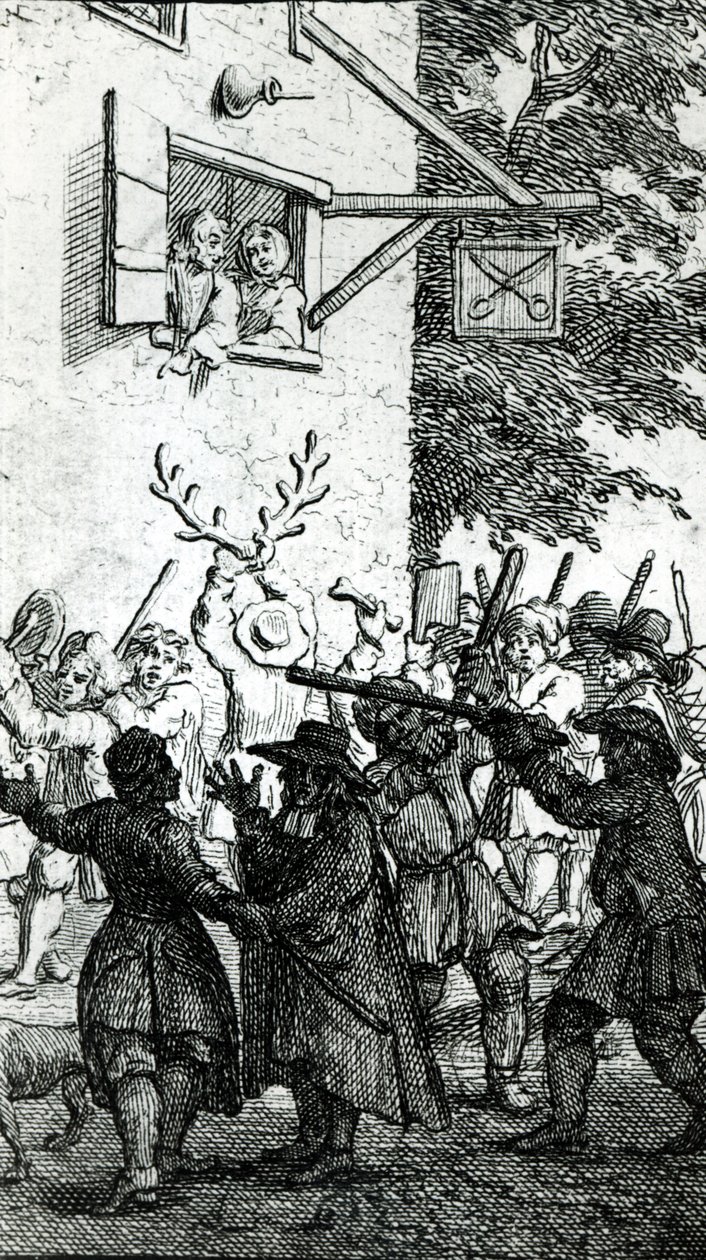 Hullabaloo mot en skräddare av William Hogarth