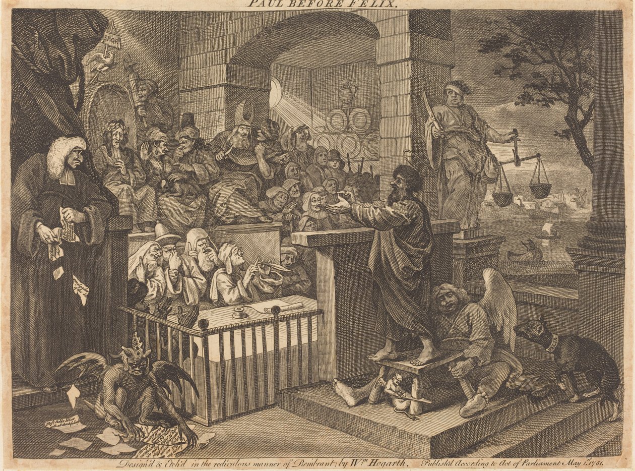 Paul före Felix Burlesqued av William Hogarth