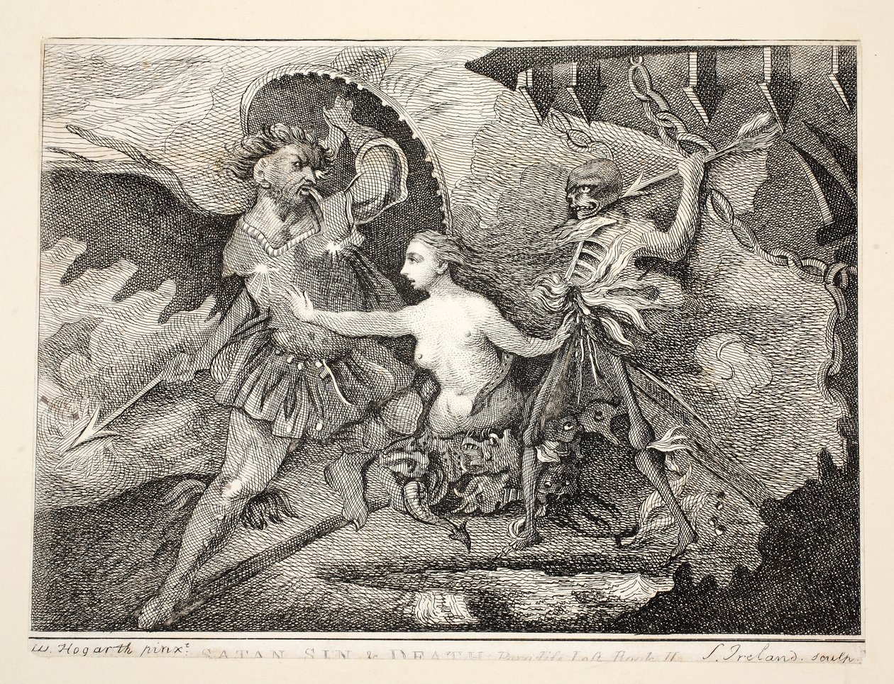 Satan, synd och död, pub. 1792 av William Hogarth