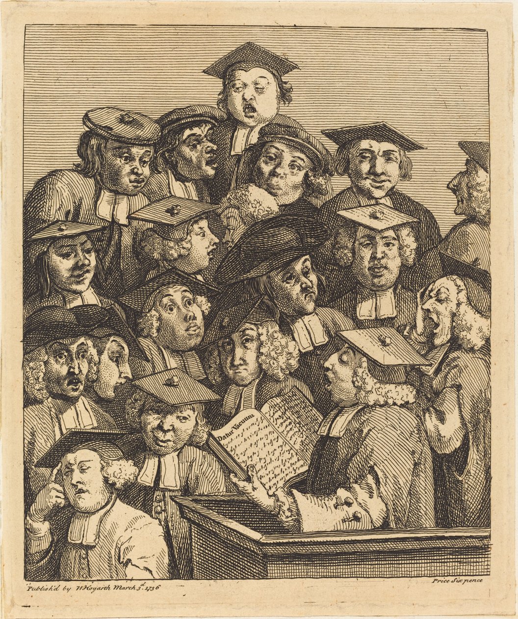 Forskare vid en föreläsning av William Hogarth