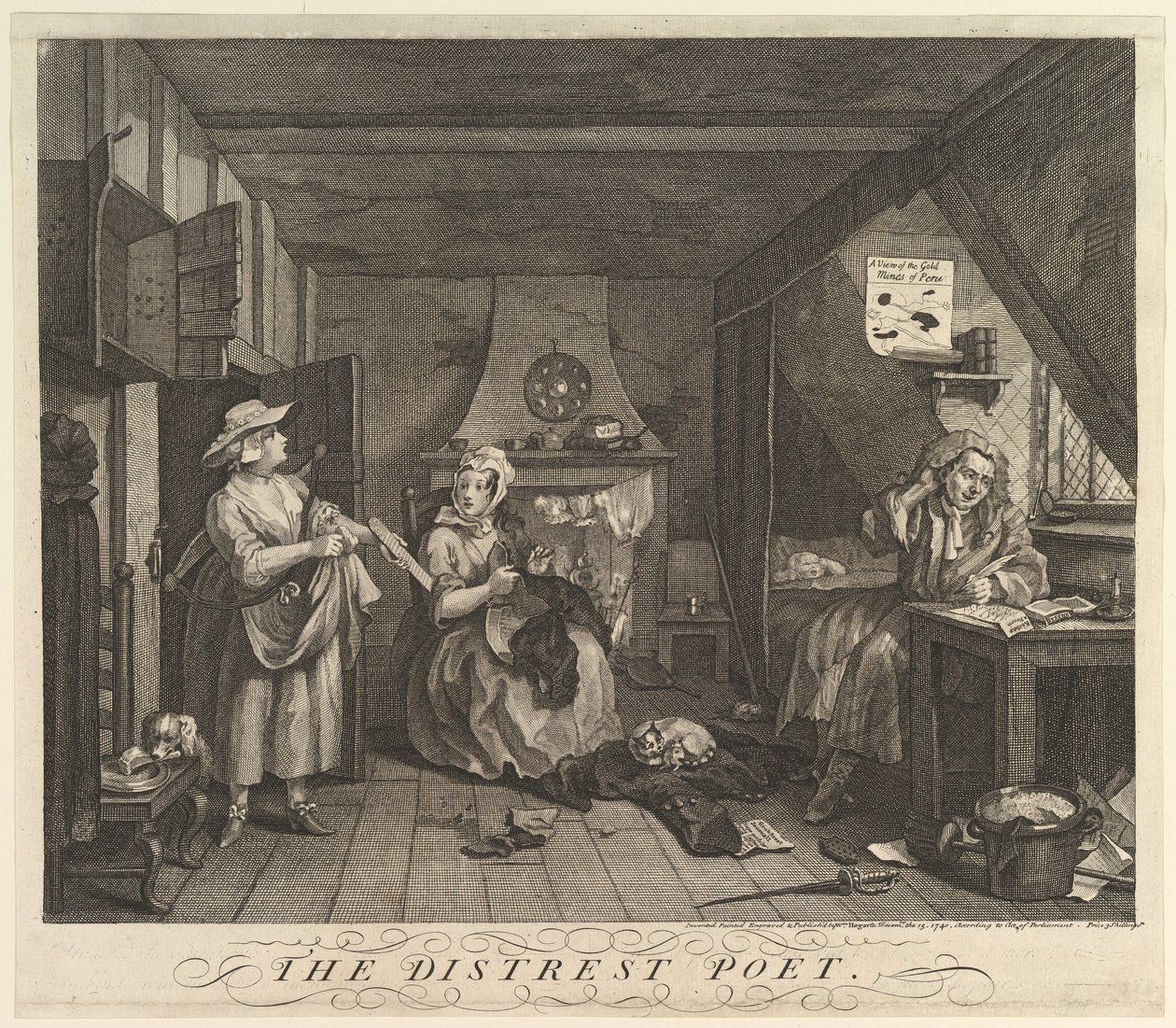 The Distrest Poet, 15 december 1740. av William Hogarth