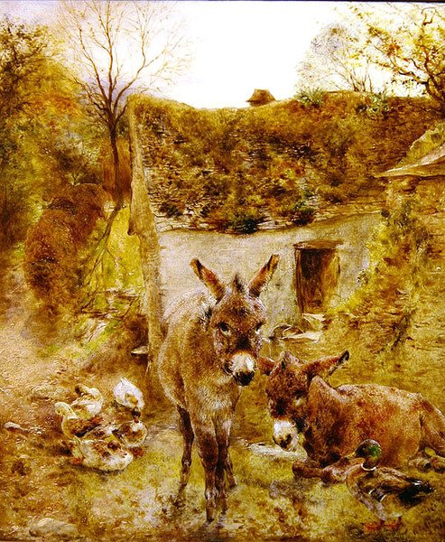 Åsnor och ankor på en gård av William Huggins