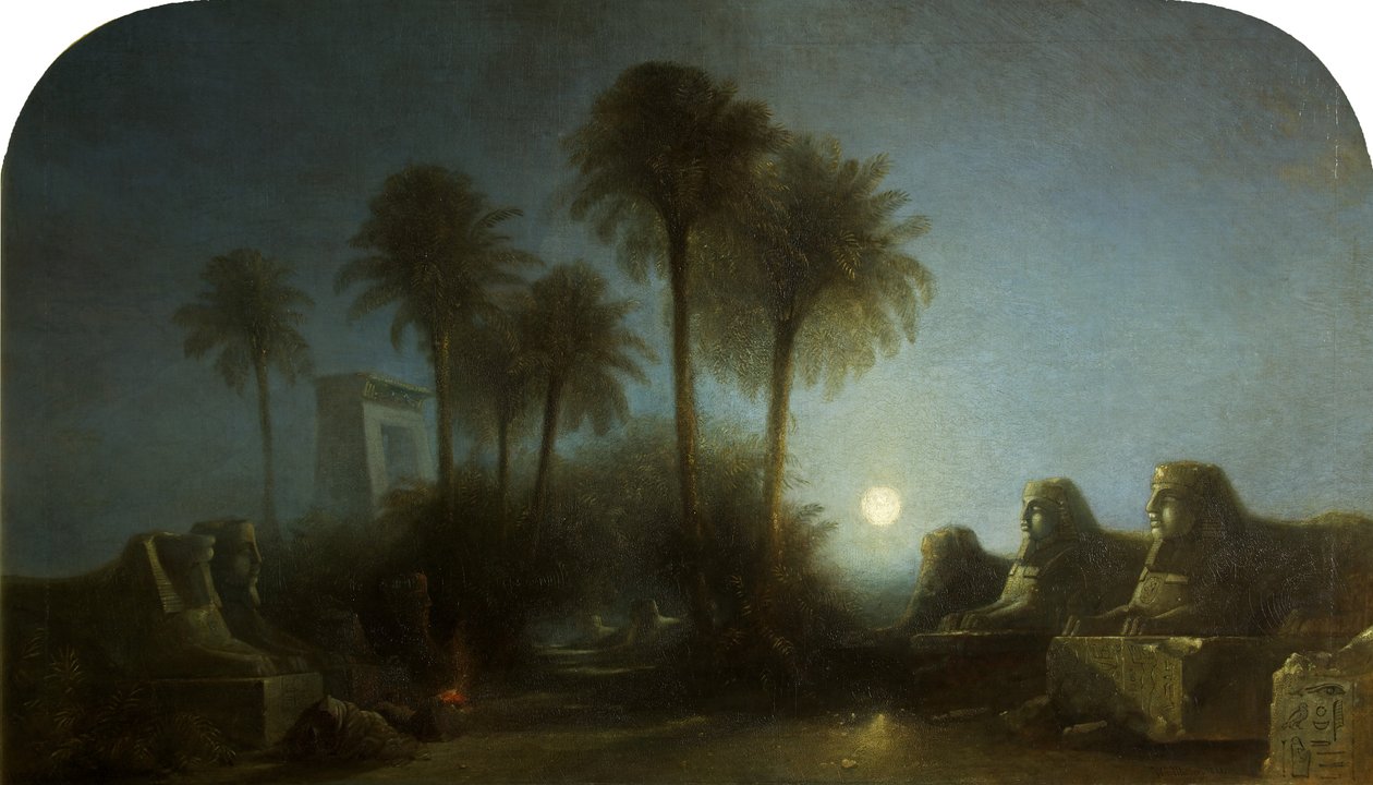 Avenue of Sfinxes, Moonlight, Thebe av William James Muller