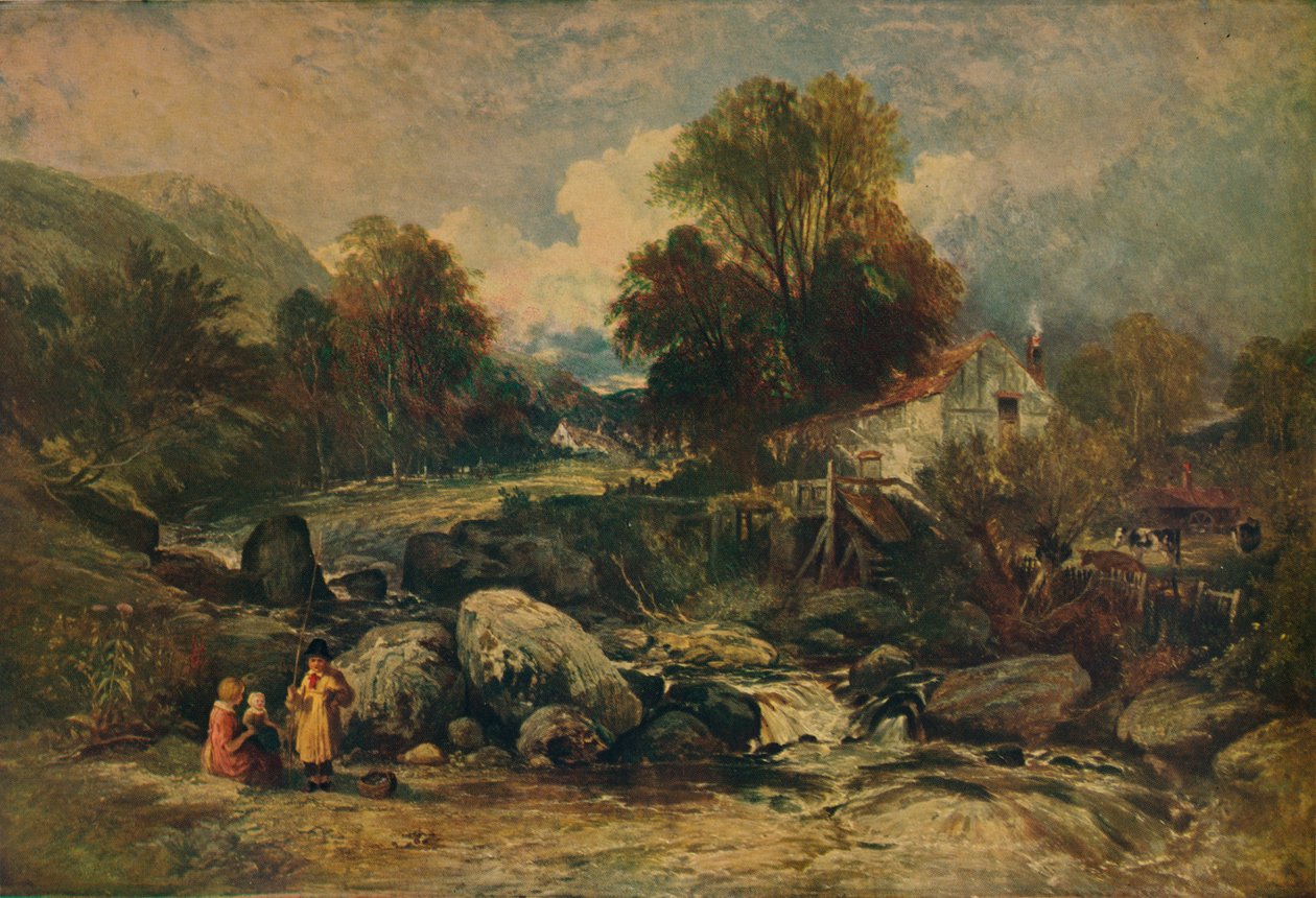 Dol-y-Garrog Mill nära Llanrwst, Caernarvonshire, c1844 av William James Muller