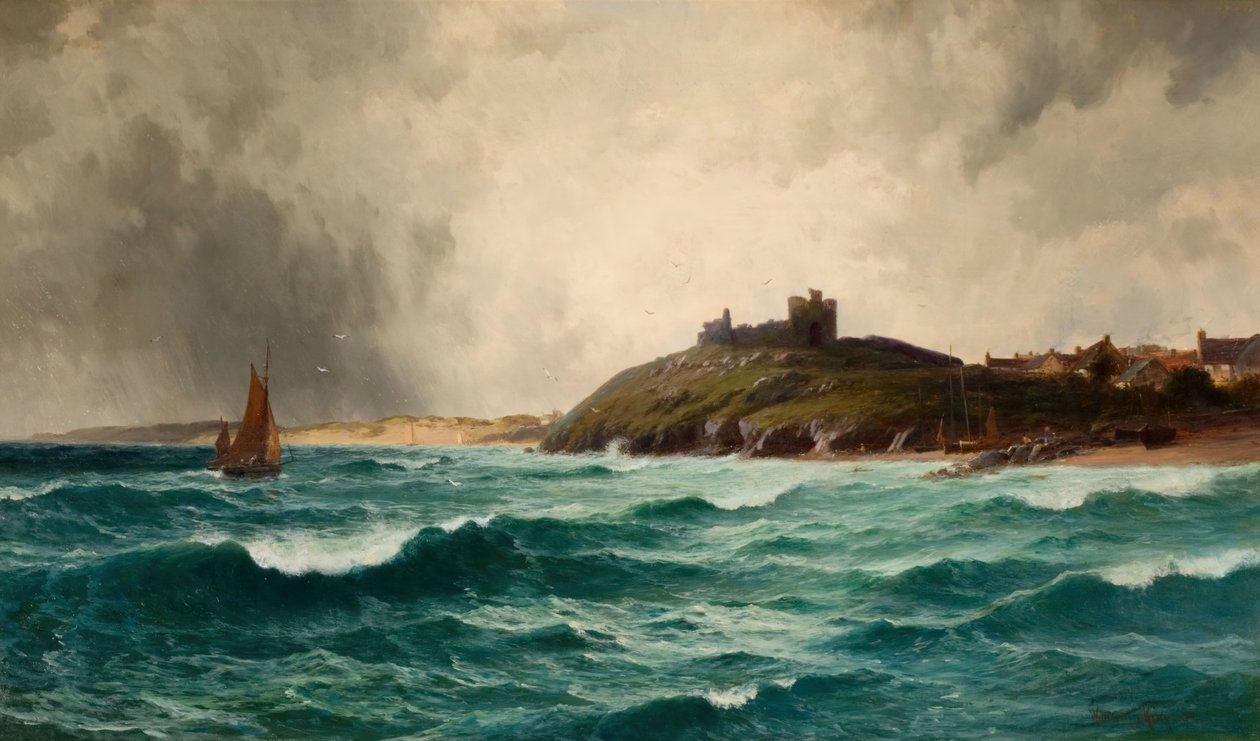 Kustscen med Criccieth Castle, 1892. av William Joseph King