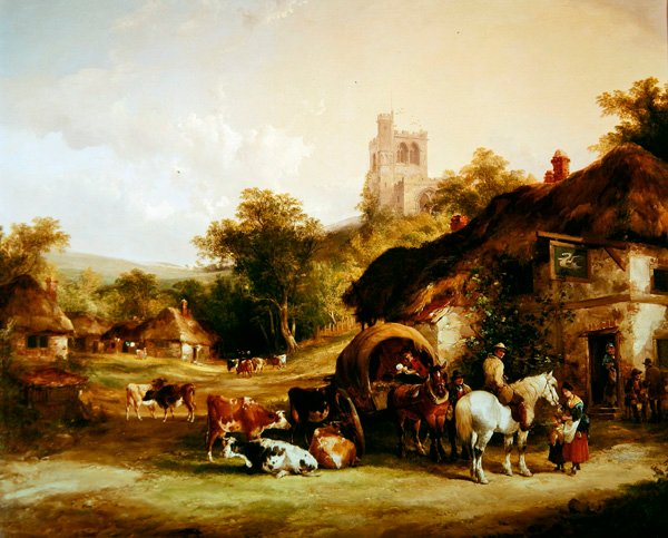 The Swan Inn (olja på panel) av William Joseph Shayer