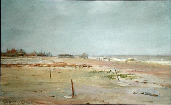 Strandscen (olja på panel) av William Merritt Chase