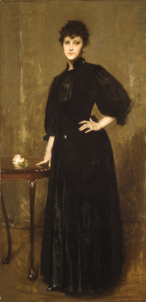 Dam i svart av William Merritt Chase