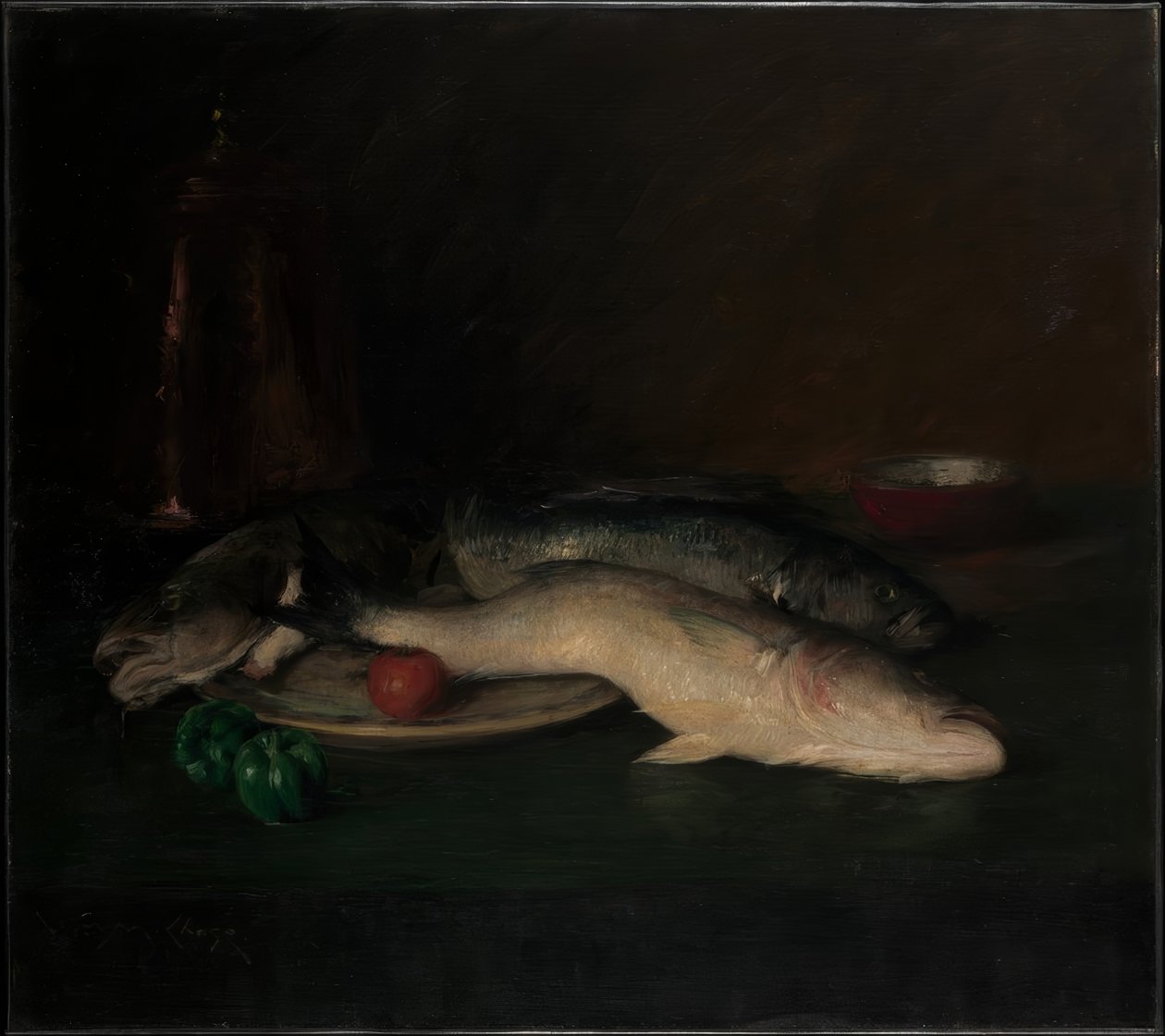 Stilleben: fisk av William Merritt Chase