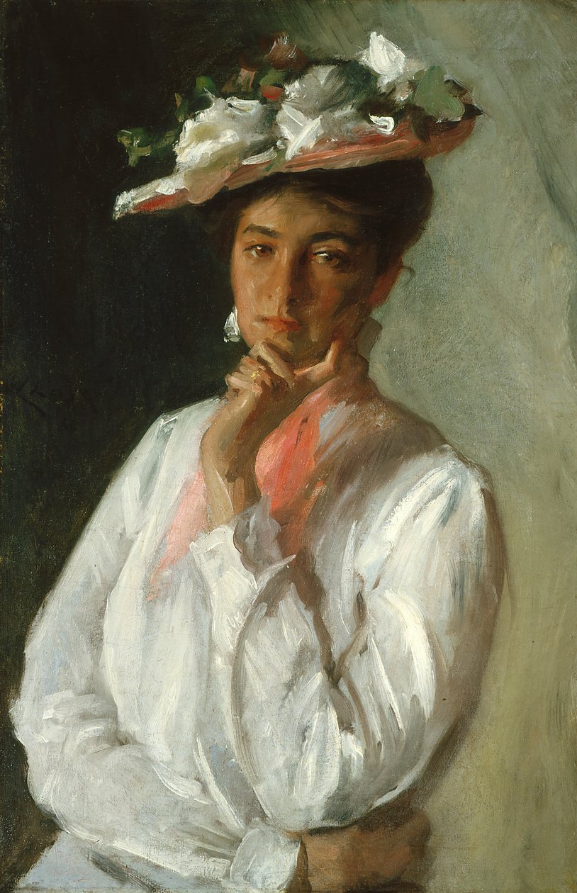 Kvinna i vitt (olja på duk) av William Merritt Chase