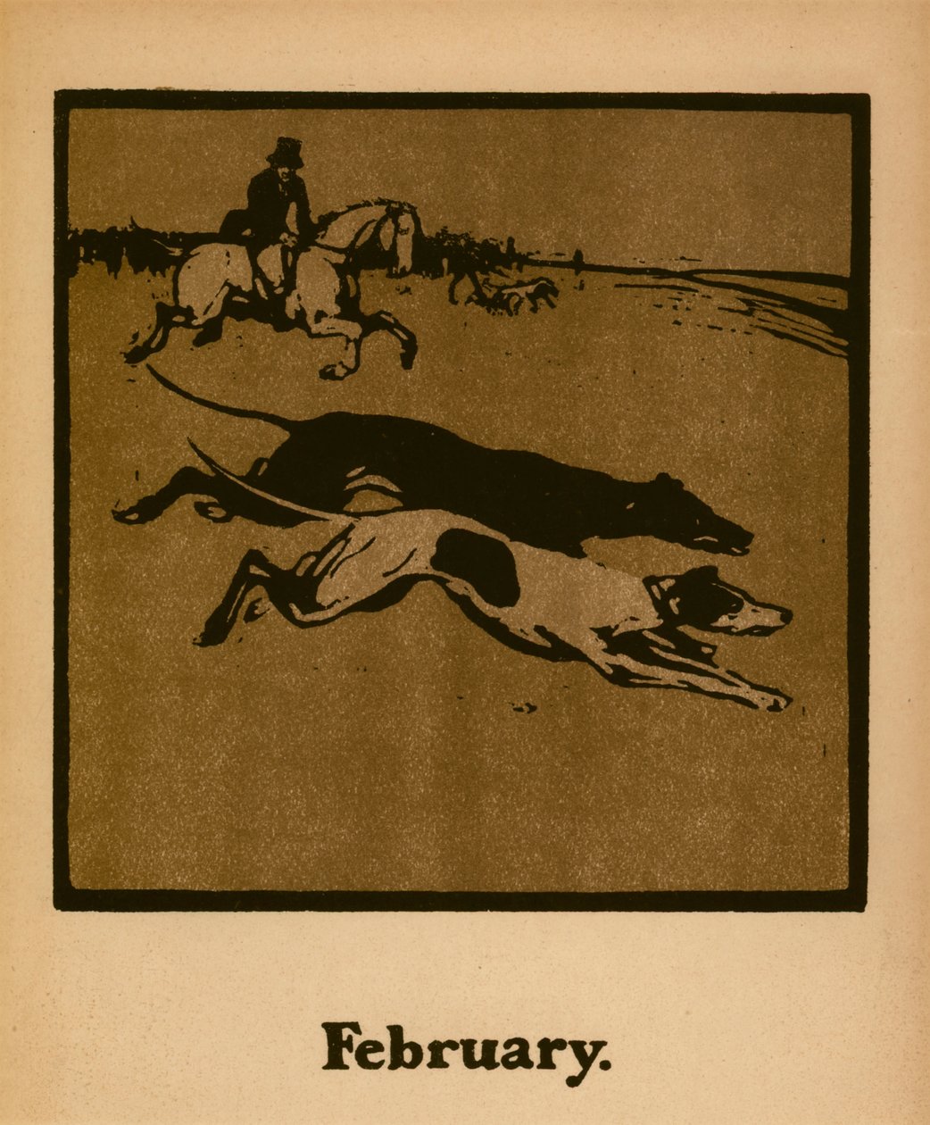 Coursing (februari), ca 1898 (färg litho) av William Nicholson
