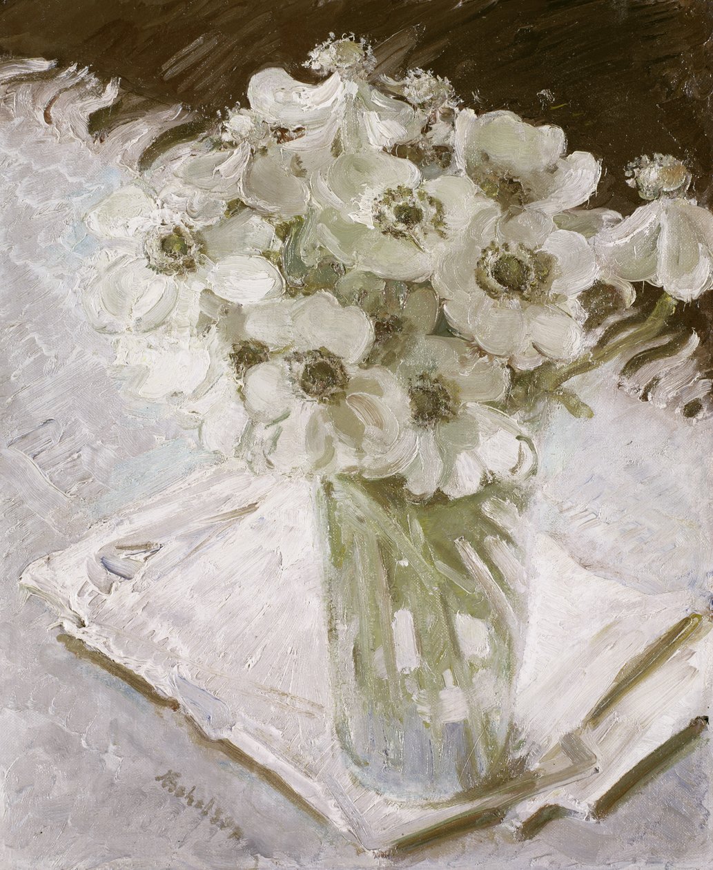Vita anemoner (olja på duk) av William Nicholson