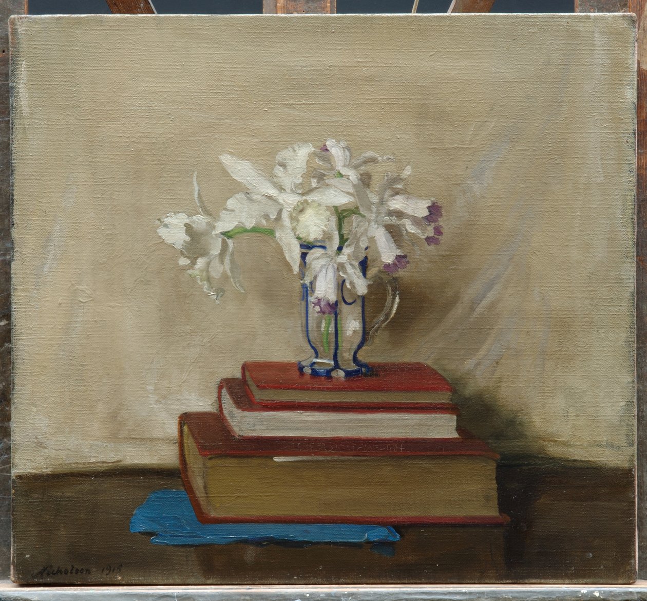 Vita orkidéer på böcker av William Nicholson