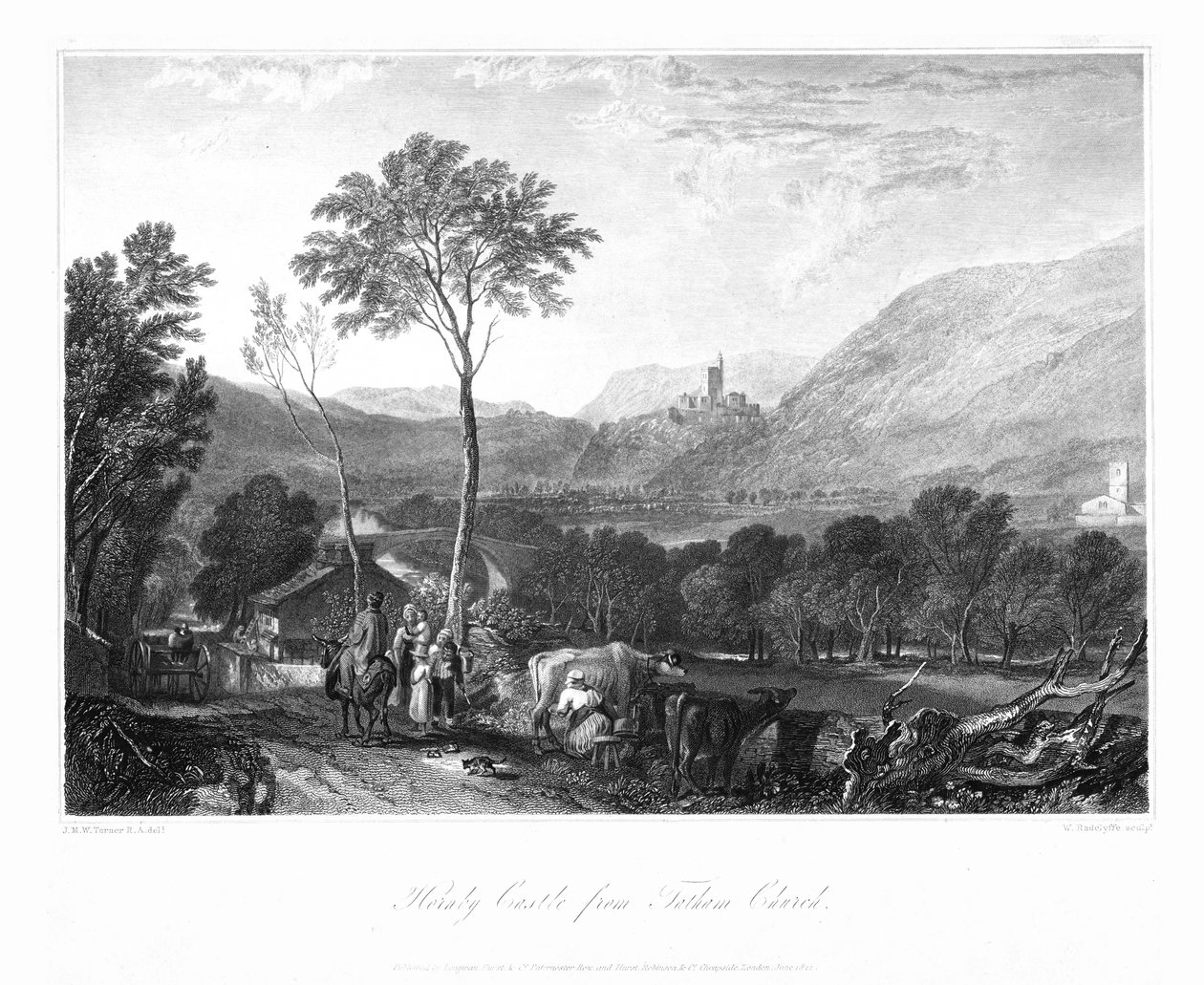 Hornby Castle från Tatham Church, c1822. av William Radclyffe