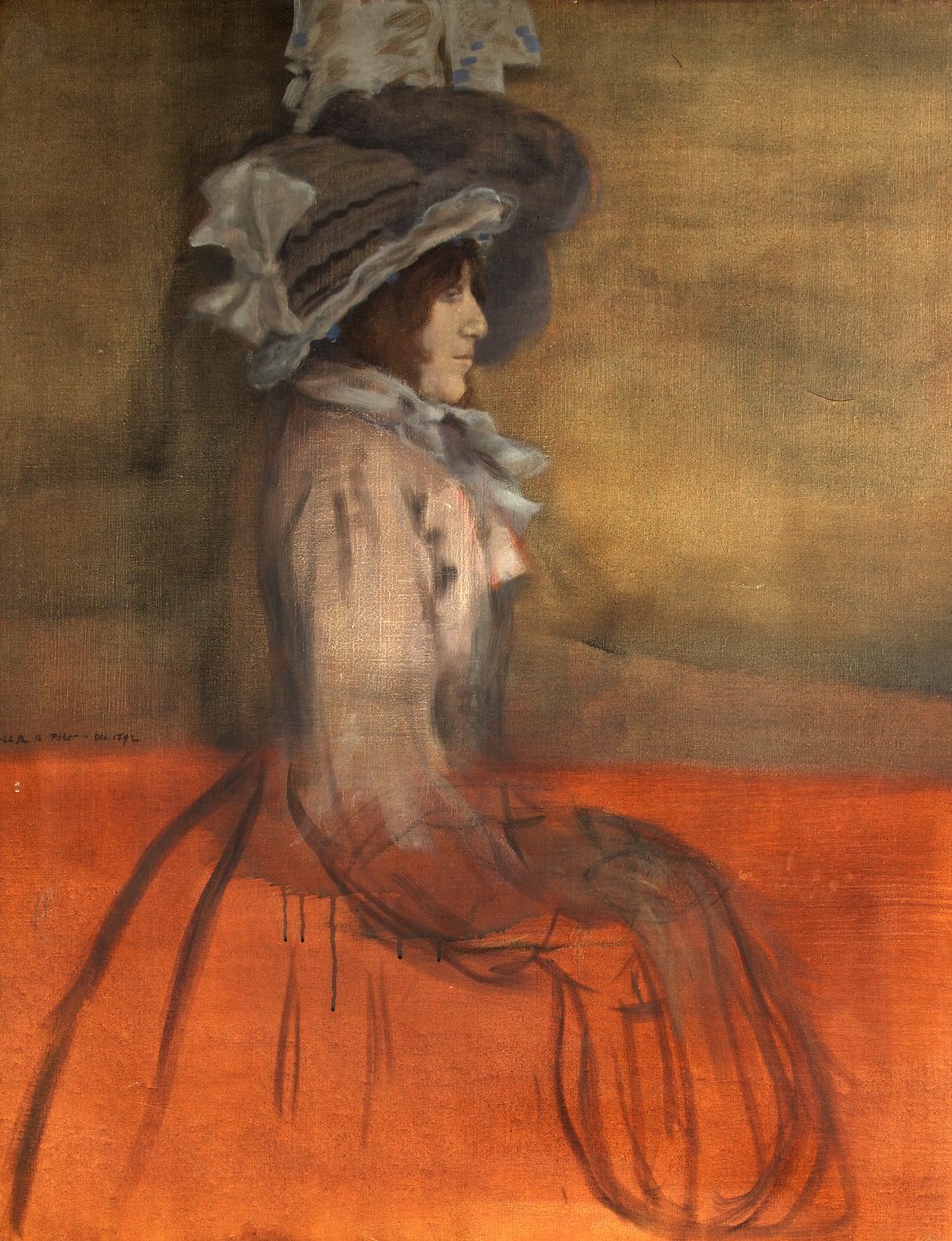 Porträtt av en dam i hatt av William Rothenstein