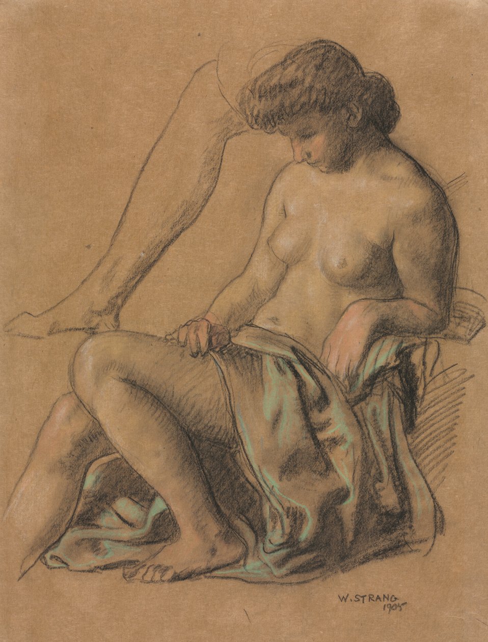 Draperad figur sittande av William Strang