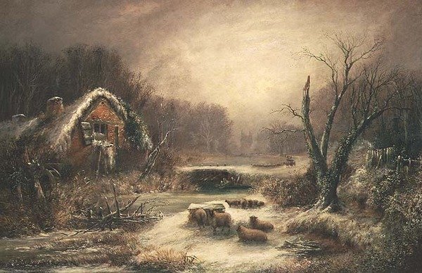 Ett trädbevuxet vinterlandskap av William Thomas Such