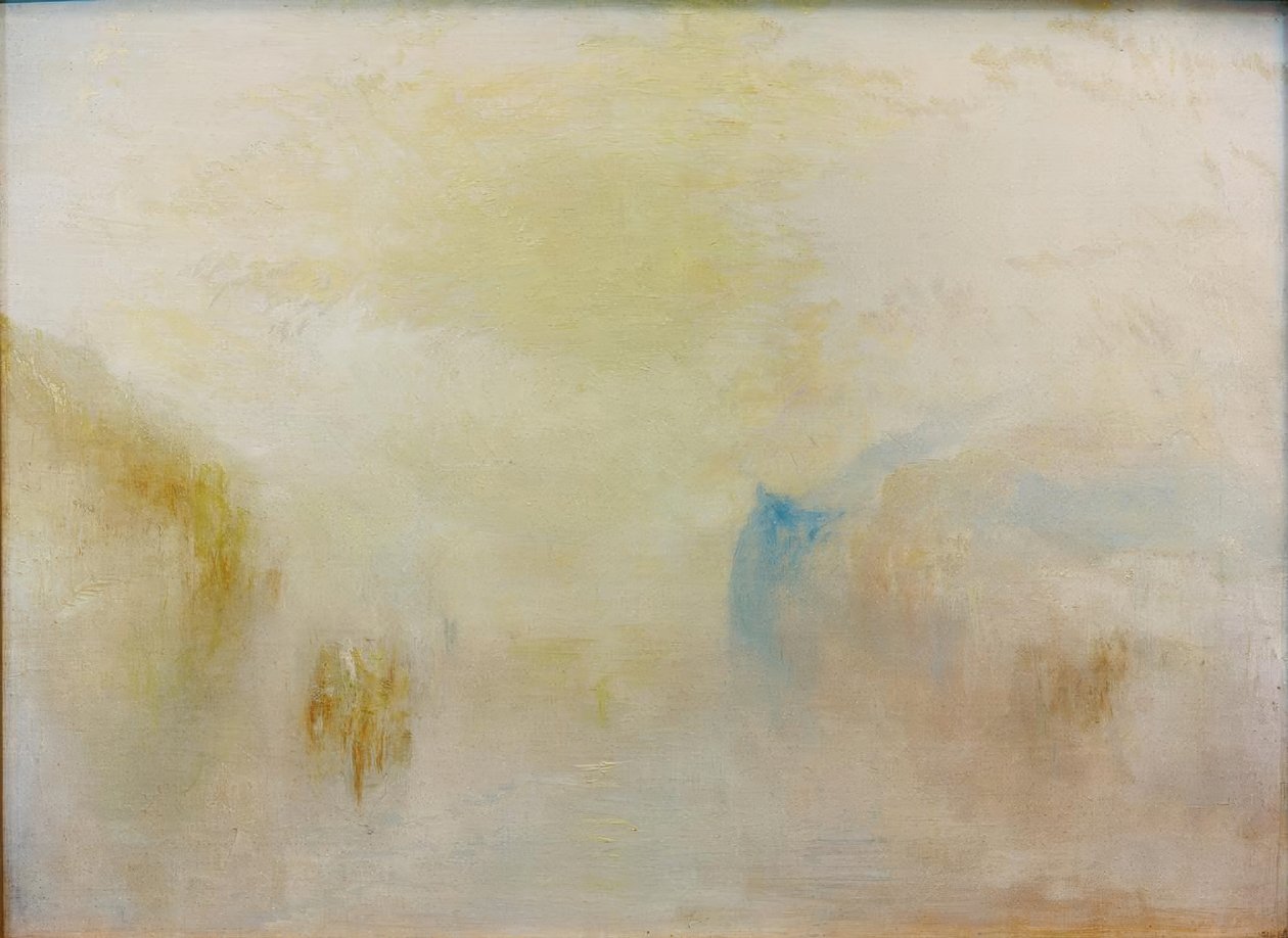 Soluppgång med en båt mellan uddar av Joseph Mallord William Turner