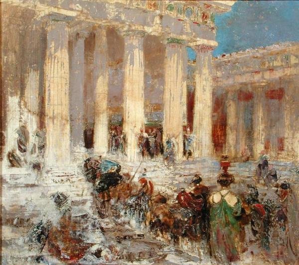 Temple Steps (olja på duk) av William Walcot
