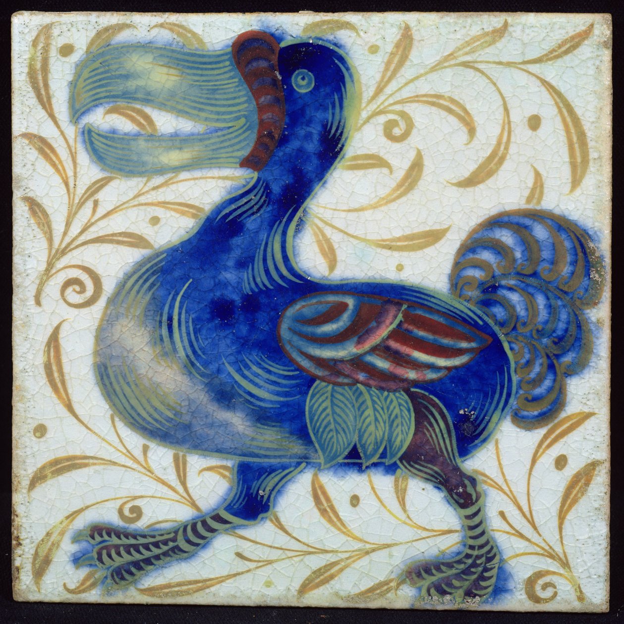 Kakel med fågeldesign (keramik) av William de Morgan