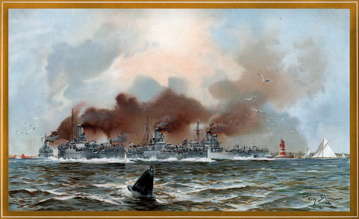 Kaiserliche Marine Urminius und Panzerkanonenboote bei Friedrichsort av Willy Stöwer