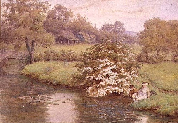 Barn som leker vid en bäck av Wilmot R.W.S. Pilsbury