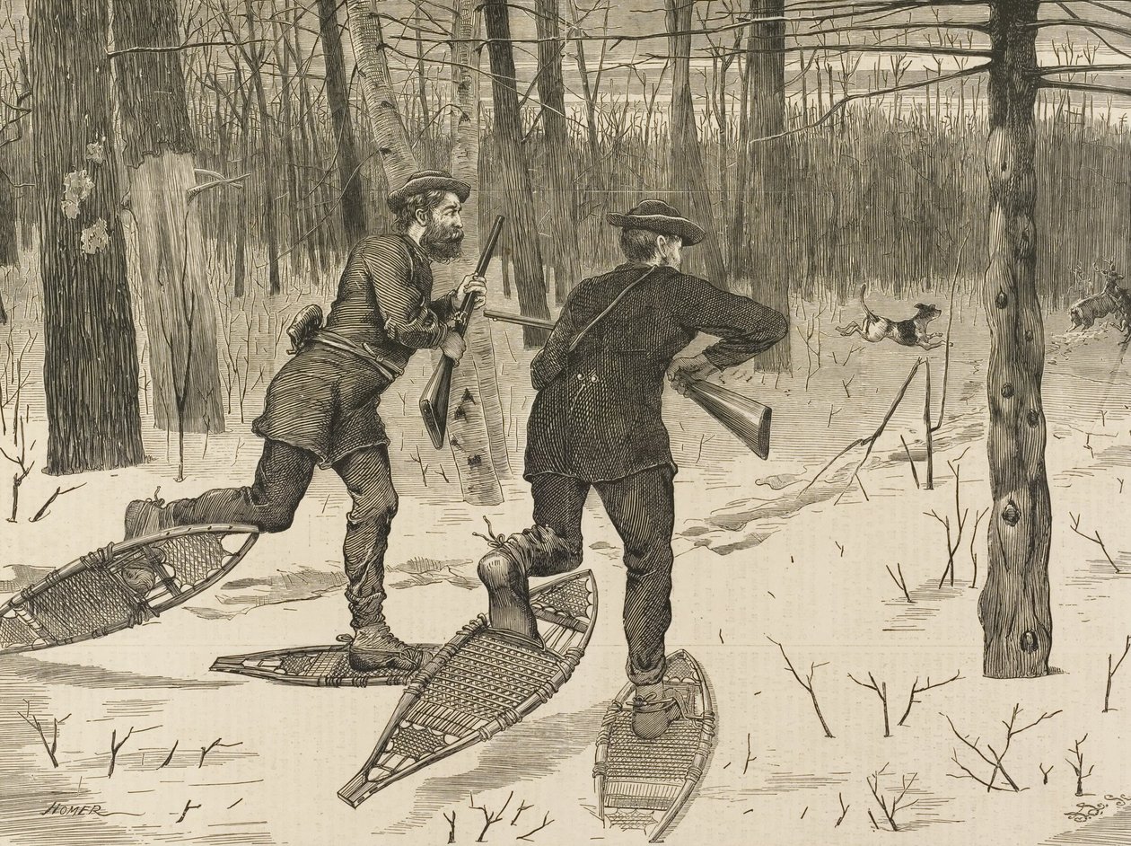 Hjortstalkning i Adirondacks på vintern, från varje lördag, 21 januari 1871, s. 57 av Winslow Homer