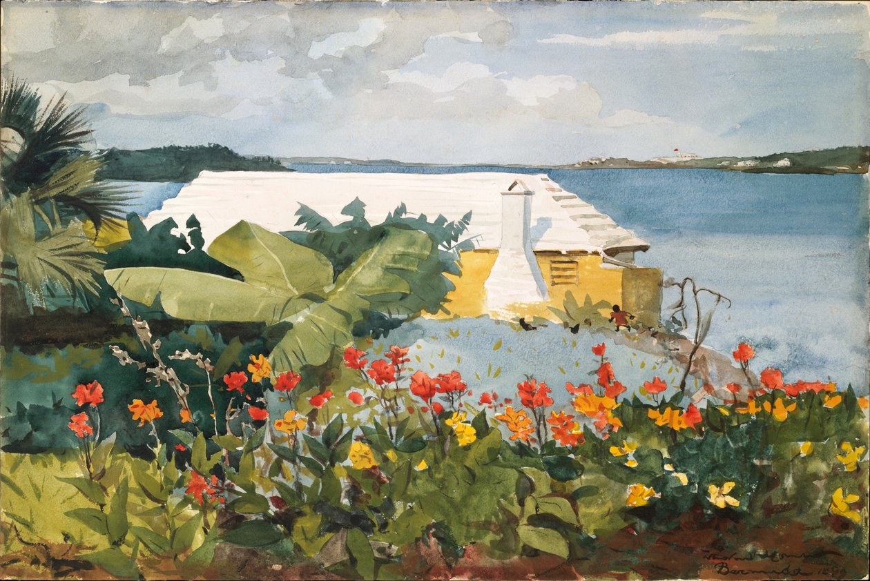 Flower Garden and Bungalow, Bermuda av Winslow Homer