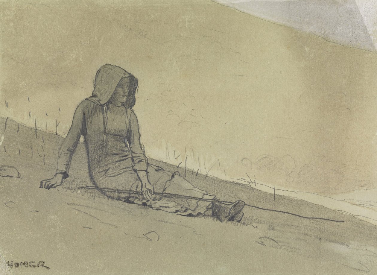 Flicka sitter på en sluttning av Winslow Homer