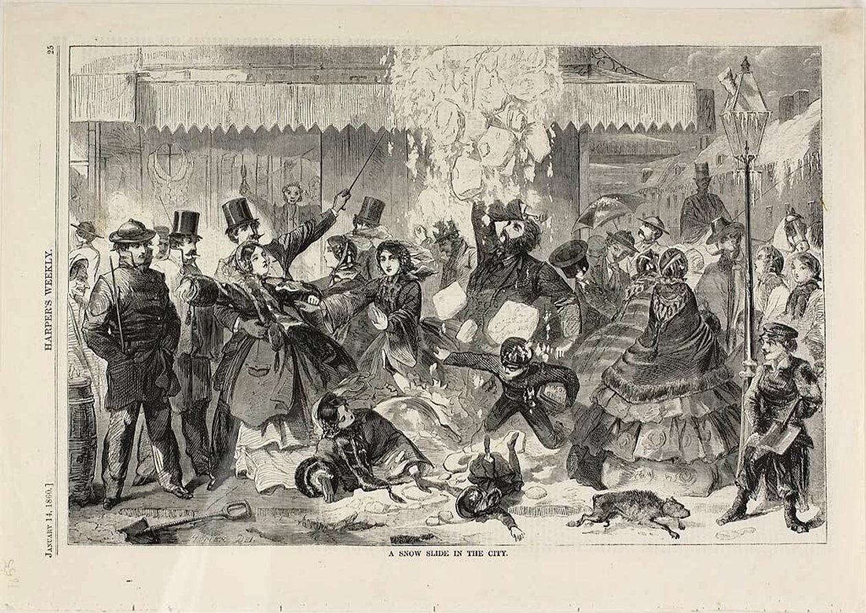 En snöglidbana i staden av Winslow Homer