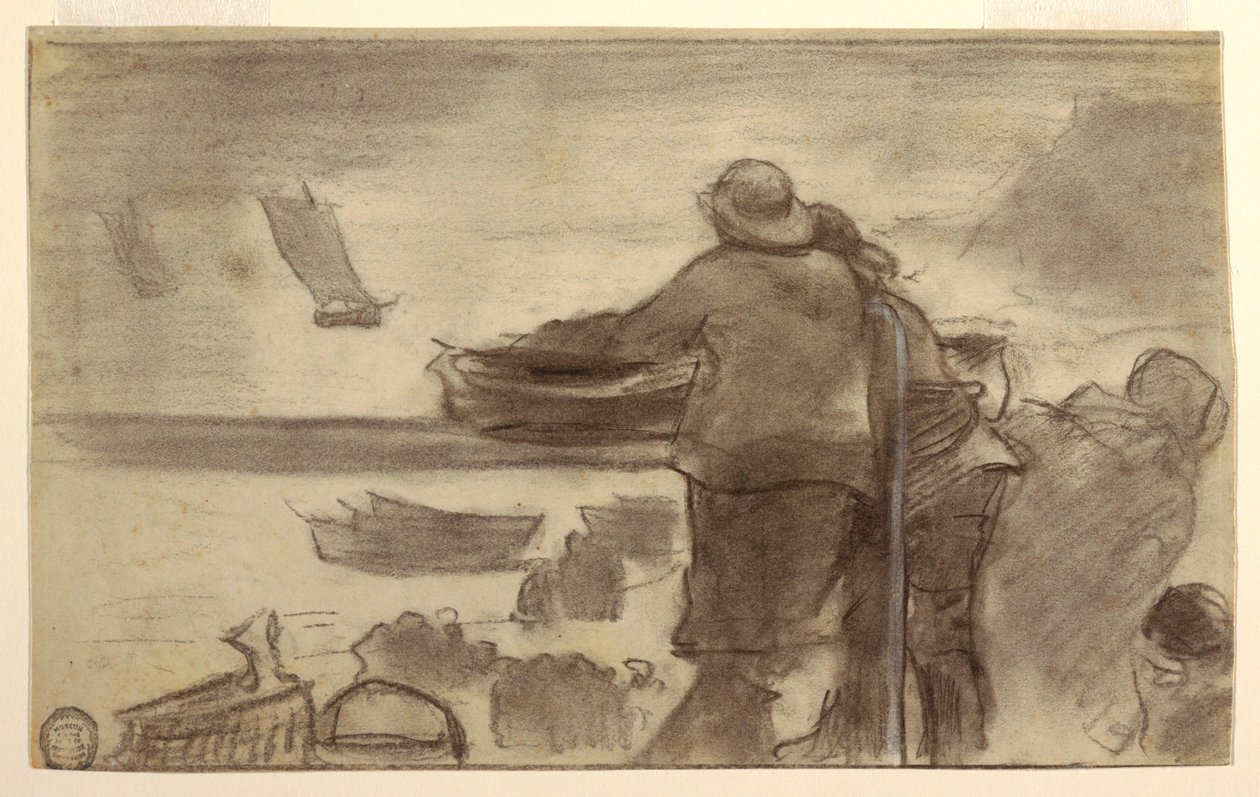 Strand med båtar och människor, Cullercoats, England av Winslow Homer