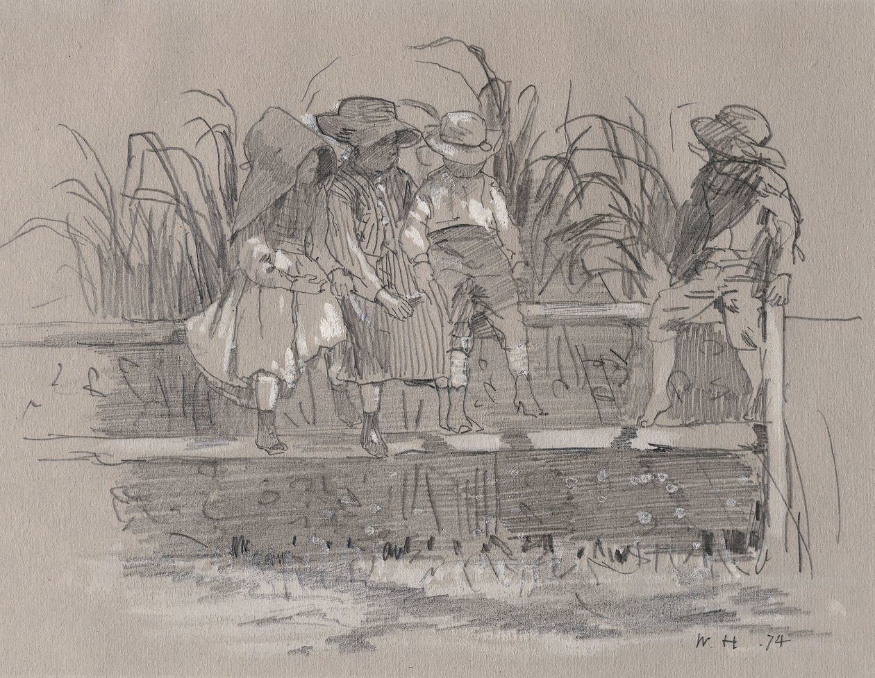 Barn som sitter på ett staket av Winslow Homer