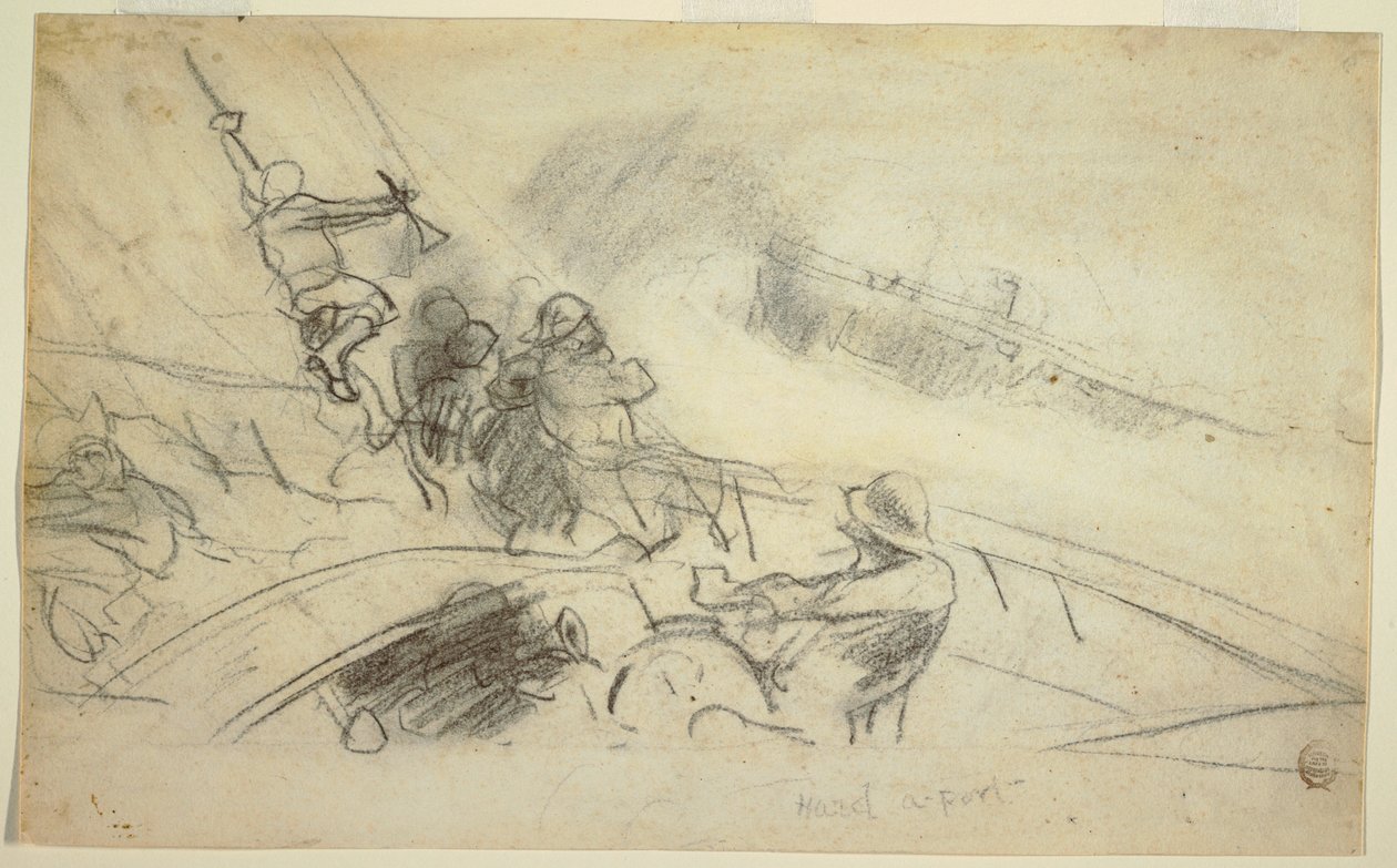 Teckning, Hard-a-Port, 1885-90 av Winslow Homer