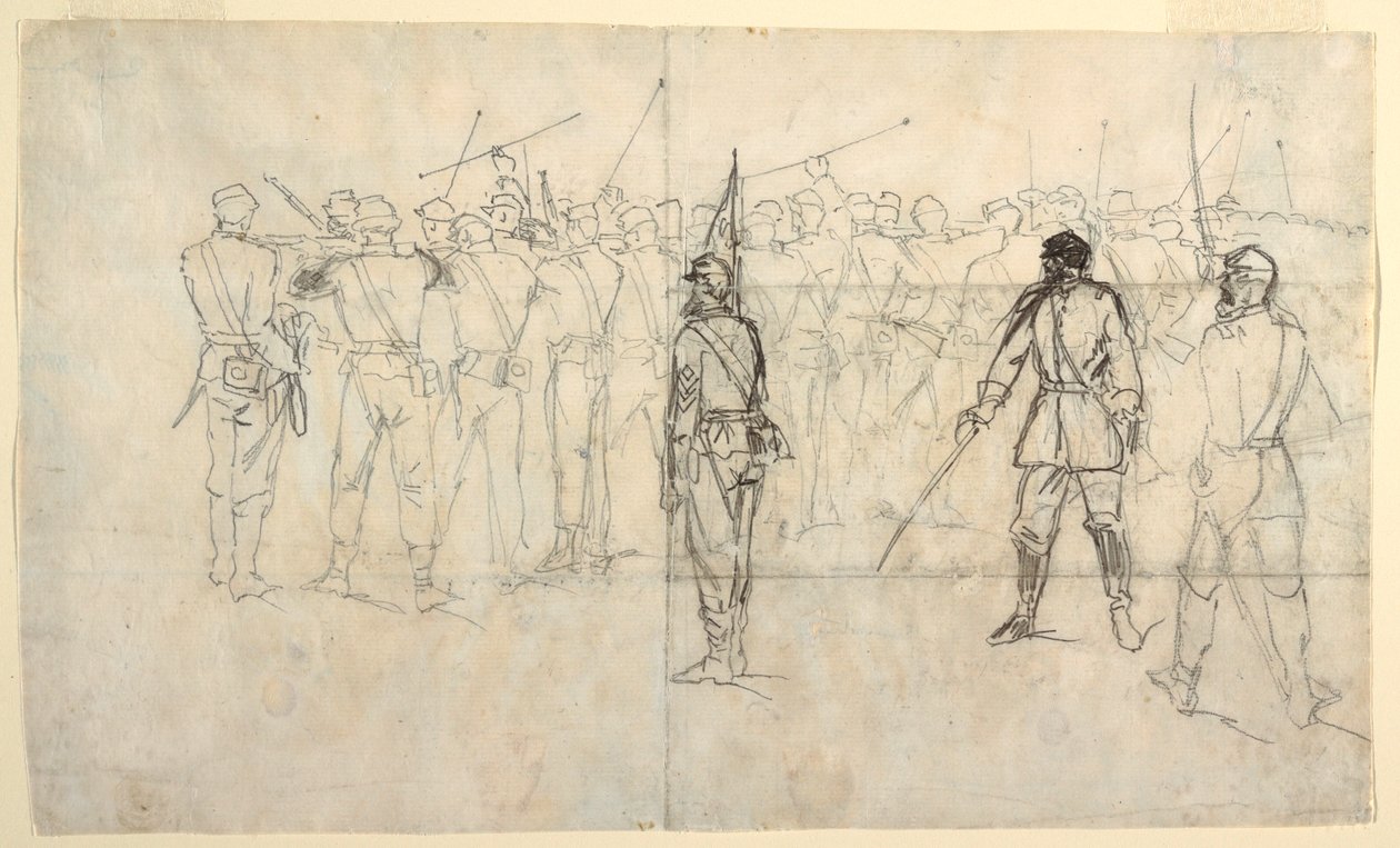 Ritning, Infanteriets gevärsövning, Sickles regemente, 1862 av Winslow Homer