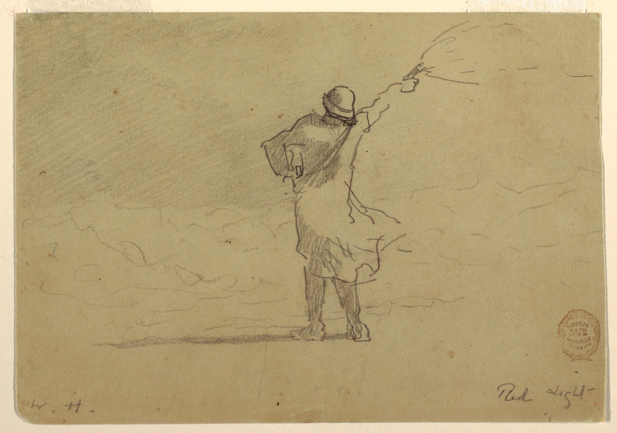 Teckning, "Rött ljus", troligen 1883 av Winslow Homer