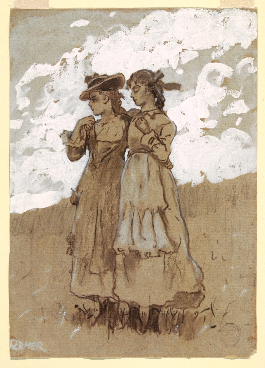 Teckning, Två unga flickor, 1878-79 av Winslow Homer