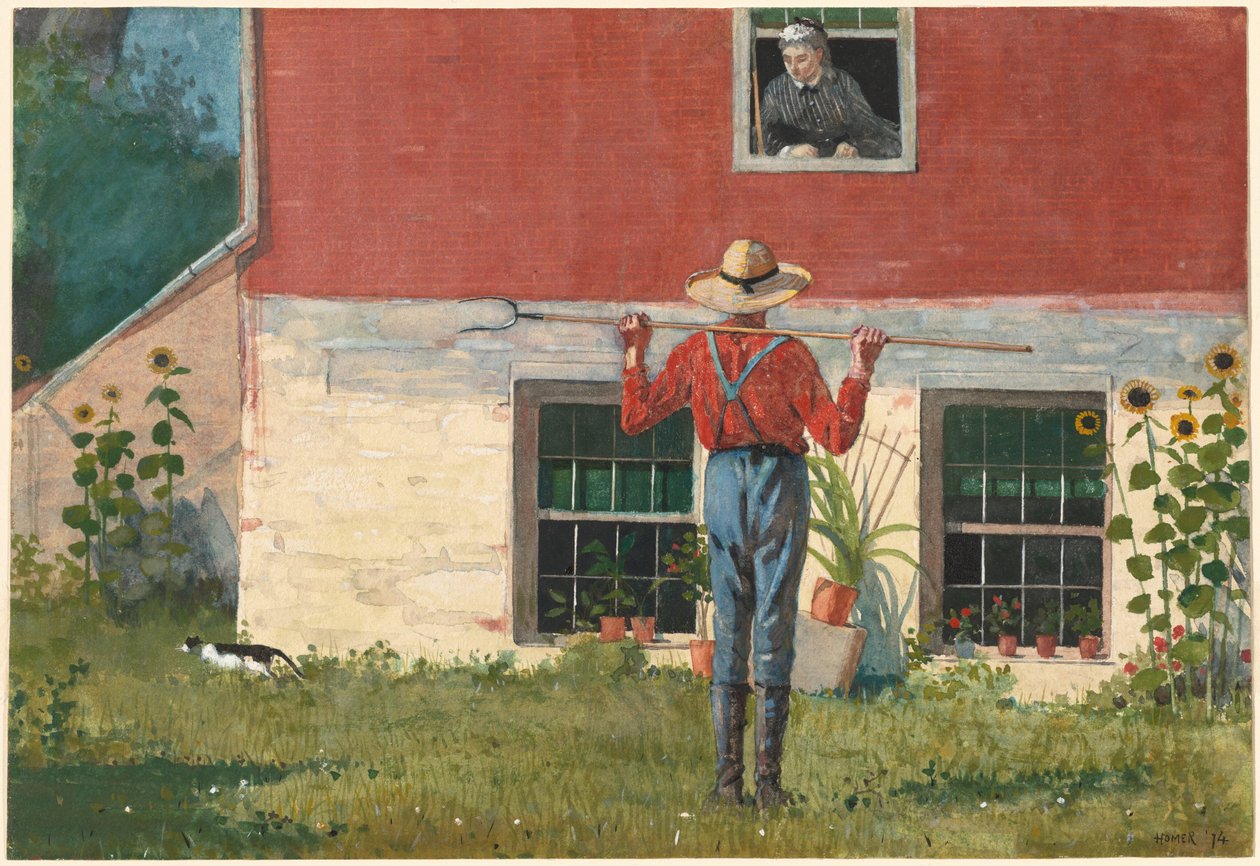 I trädgården (Rustik uppvaktning) av Winslow Homer