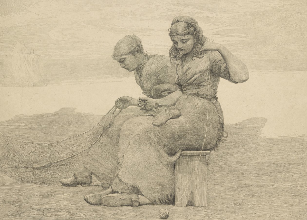 Mending the Tears, 1888, troligen tryckt c.1940 av Winslow Homer