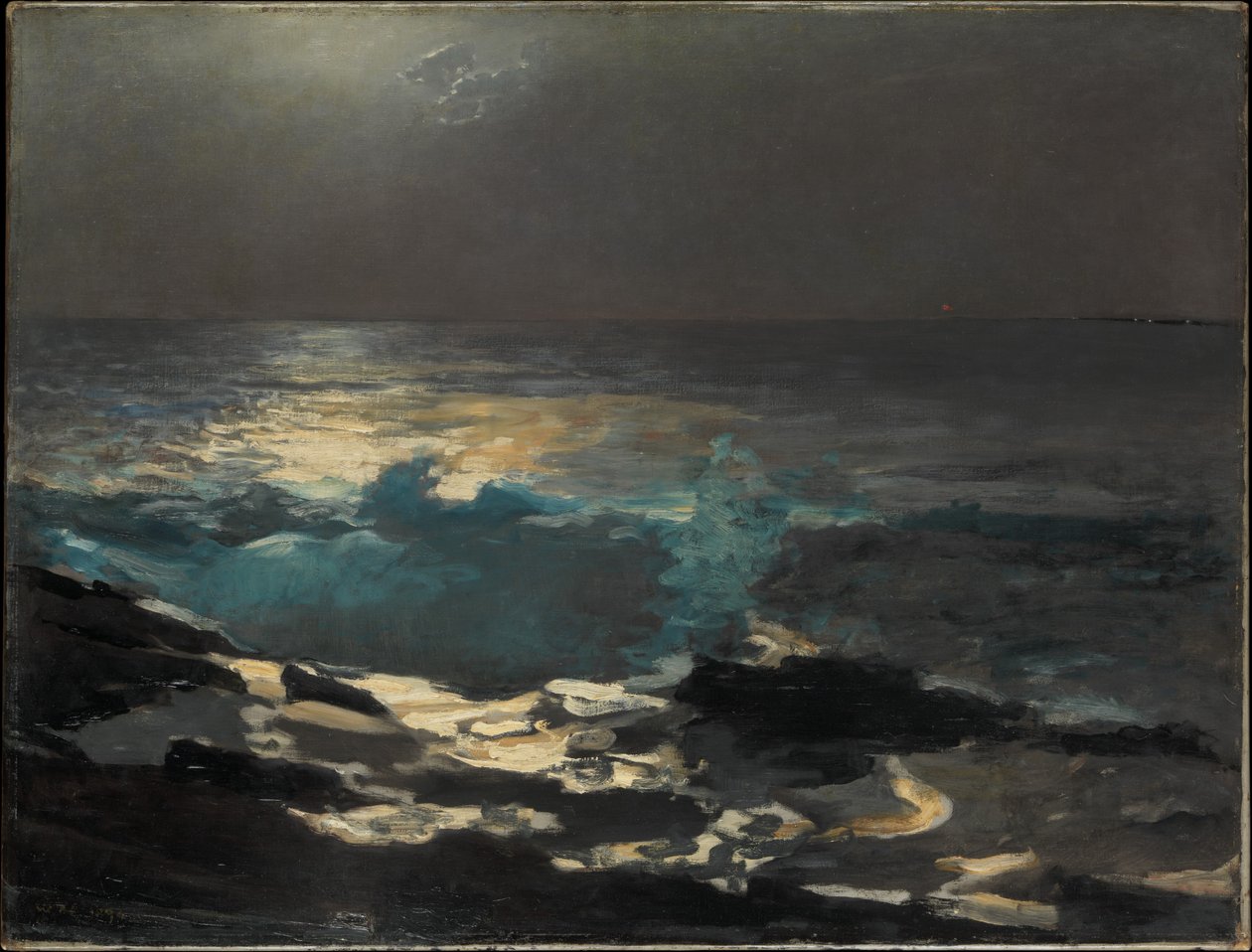 Månsken, Wood Island Light av Winslow Homer