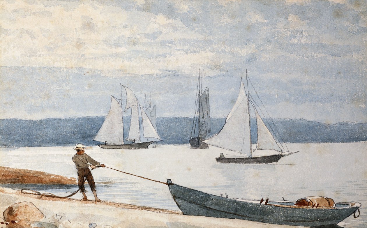Pulling the Dory, 1880 av Winslow Homer