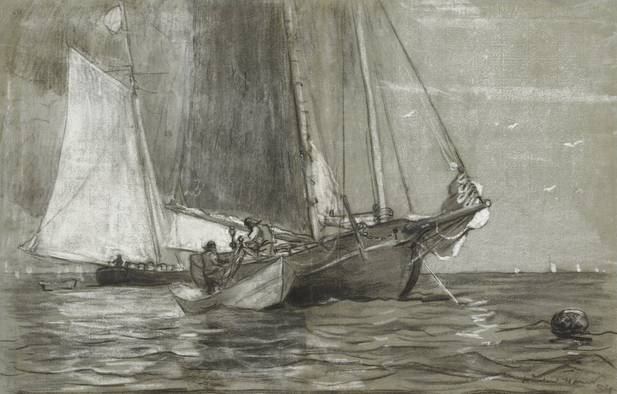 Skonare vid ankare, 1884 av Winslow Homer