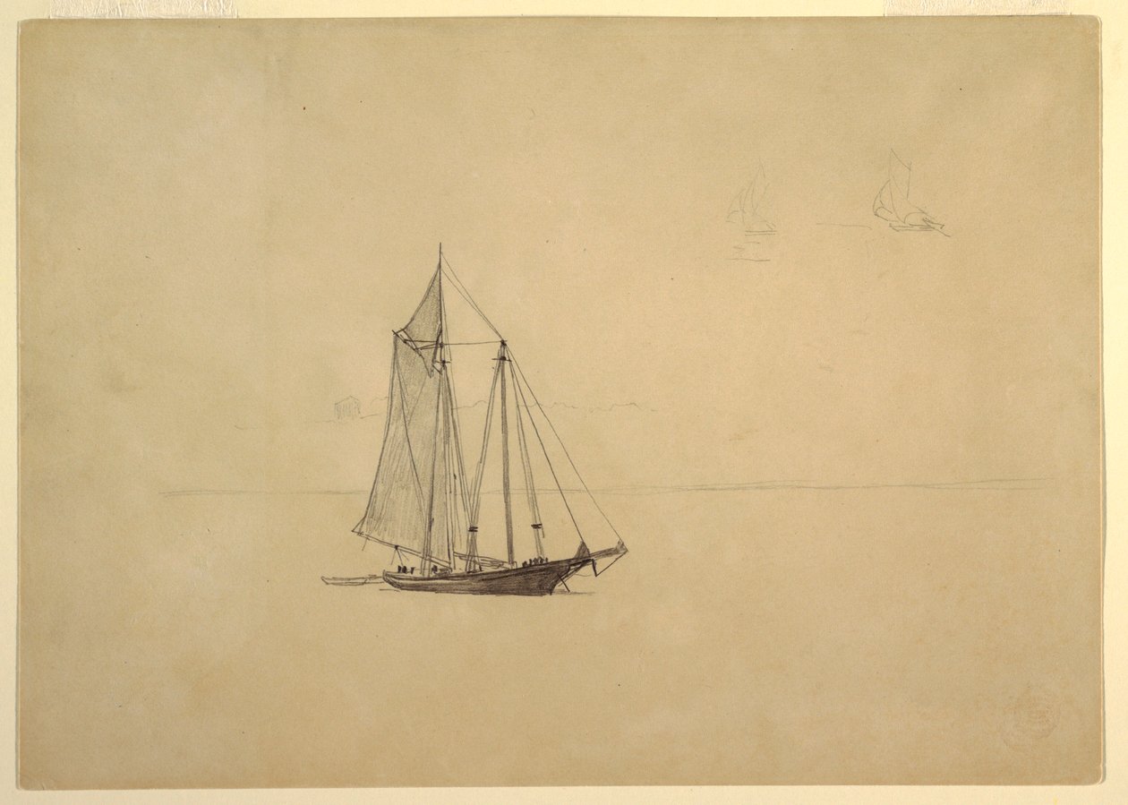 Schooner med Jolle av Winslow Homer