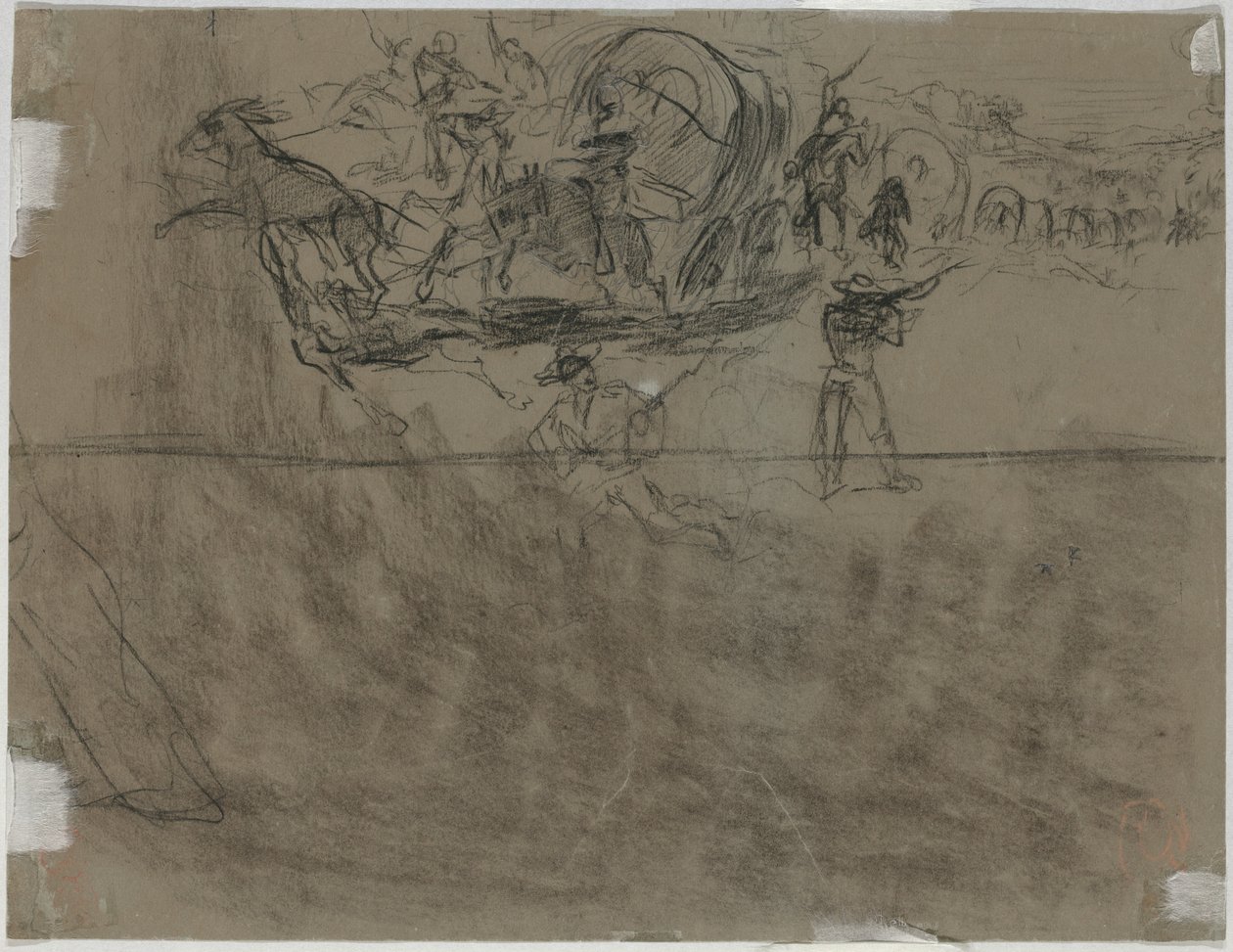 幌馬車隊を巻き込んだ小競り合い [verso]swedish av Winslow Homer