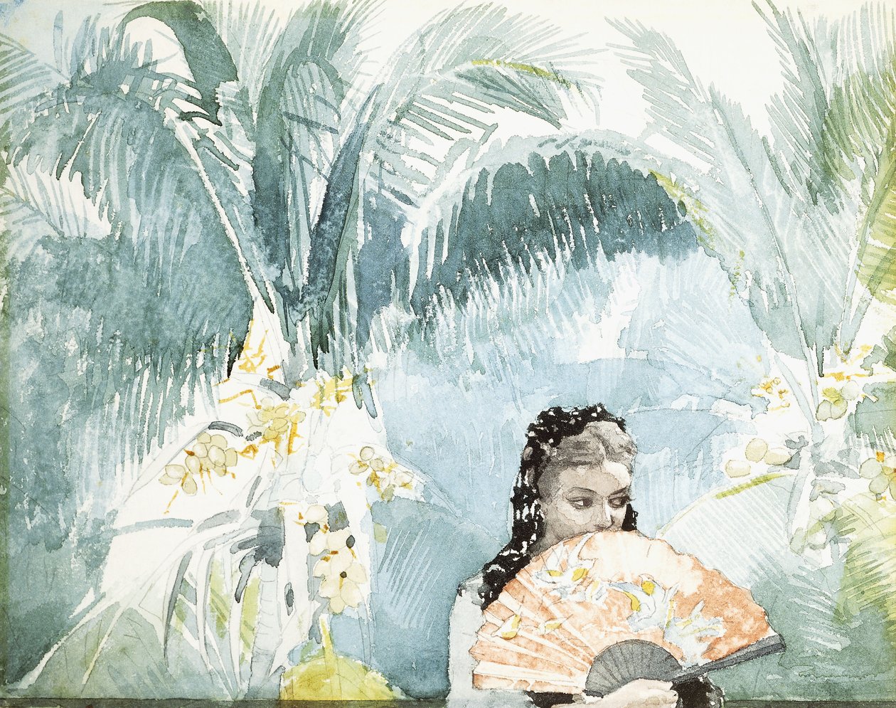 Spansk flicka med fan, 1885 av Winslow Homer