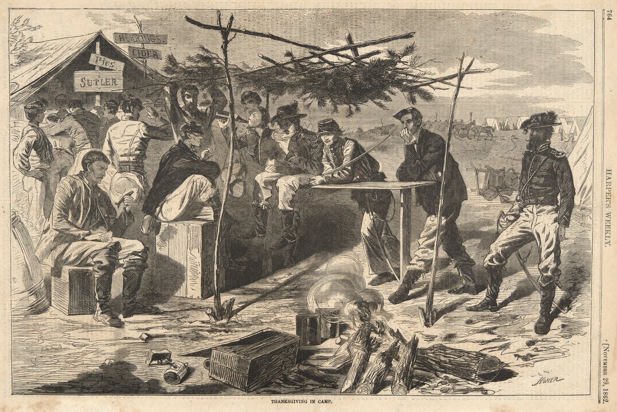 Thanksgiving in Camp, från Harper av Winslow Homer