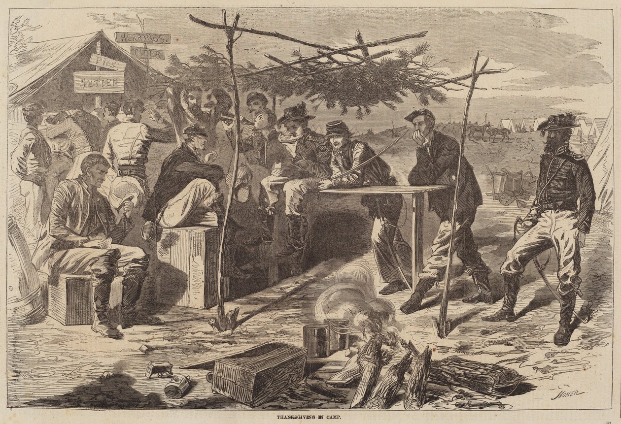 Thanksgiving in Camp, publicerad 1862. av Winslow Homer