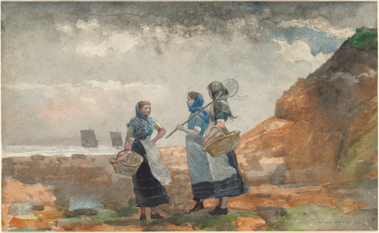 Three Fisher Girls, Tynemouth, 1881. av Winslow Homer