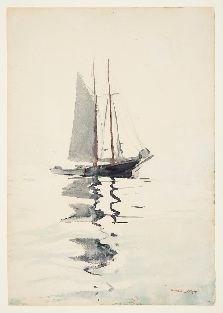 Tvåmastad Schooner med Dory av Winslow Homer