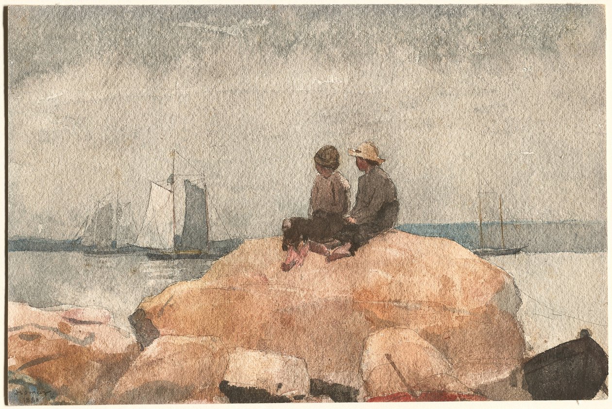 Två pojkar tittar på skonare av Winslow Homer