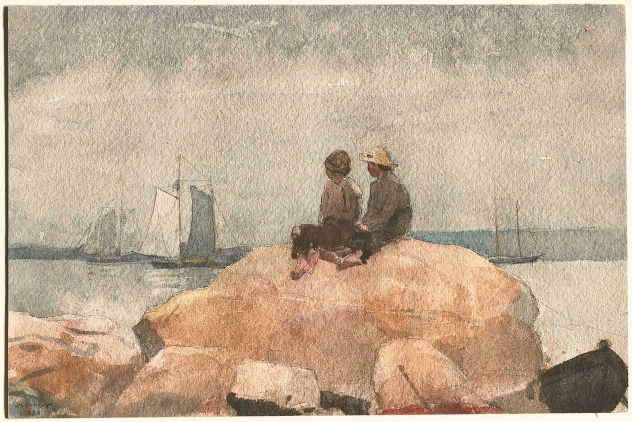 Två pojkar tittar på skonare av Winslow Homer